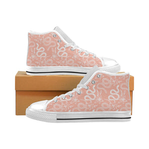 Snake lilies flower pattern Men's High Top Canvas Shoes White