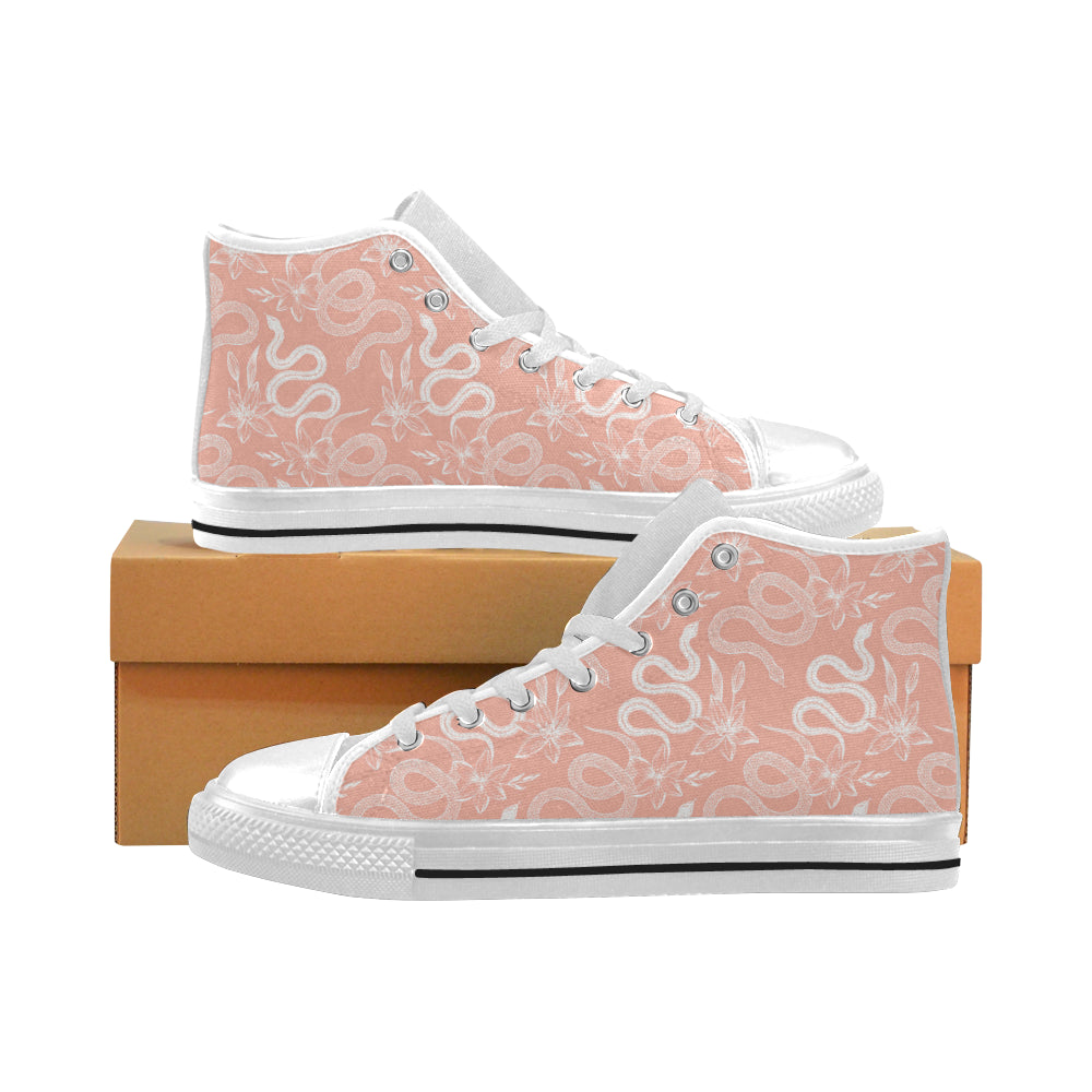 Snake lilies flower pattern Men's High Top Canvas Shoes White