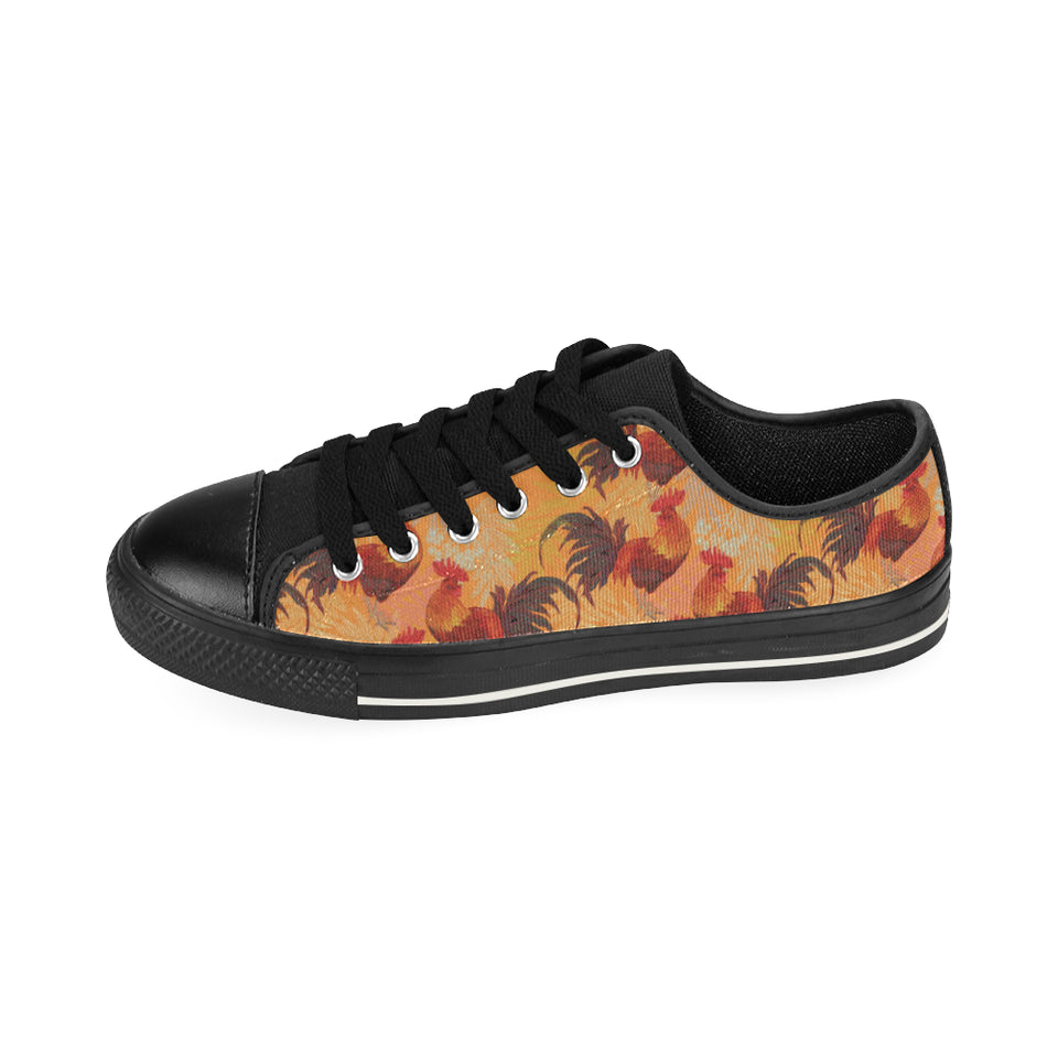 red rooster chicken cock pattern Men's Low Top Canvas Shoes Black