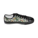 Toucan tropical green jungle palm pattern Women's Low Top Canvas Shoes Black