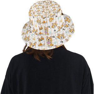 Cute dog corgi striped background pattern Unisex Bucket Hat