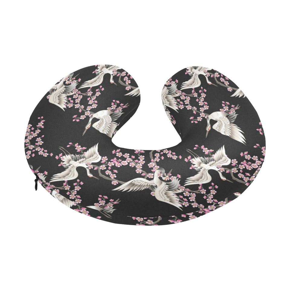 Japanese crane pink sakura pattern U-Shaped Travel Neck Pillow
