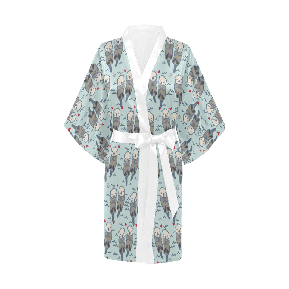 Lovely Sea Otter Pattern Women's Short Kimono Robe