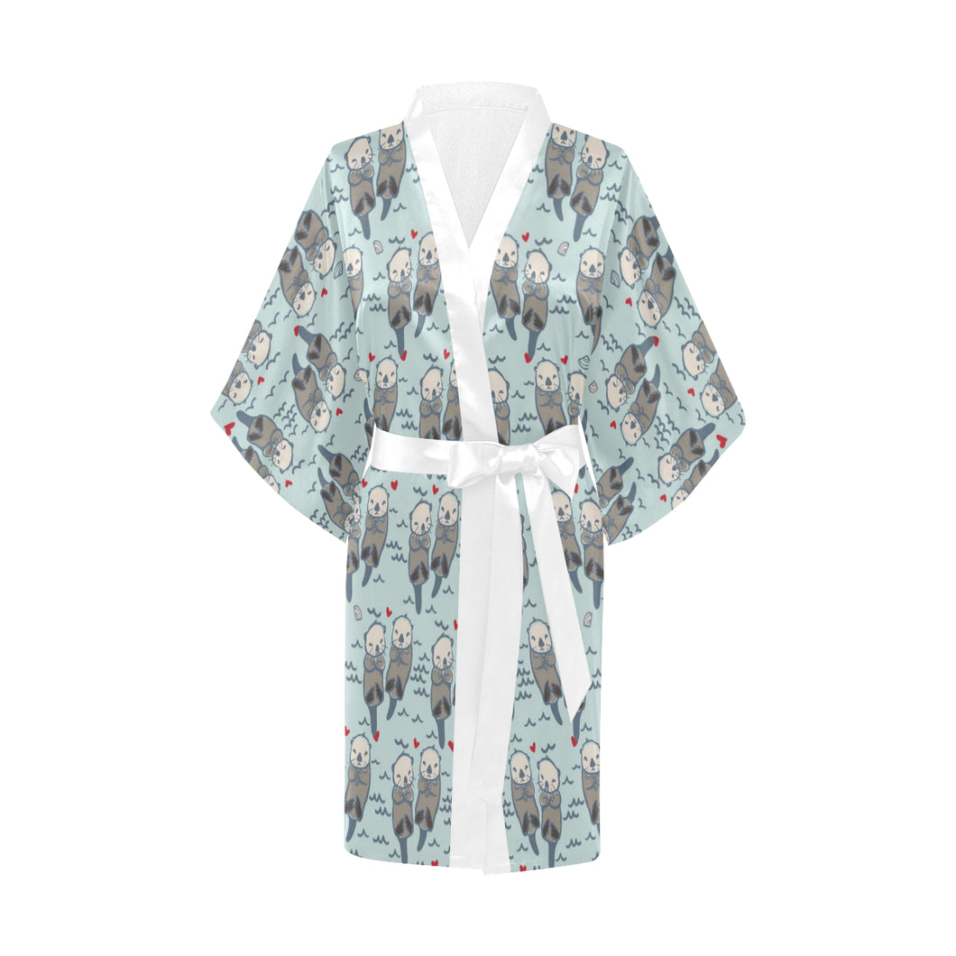Lovely Sea Otter Pattern Women's Short Kimono Robe