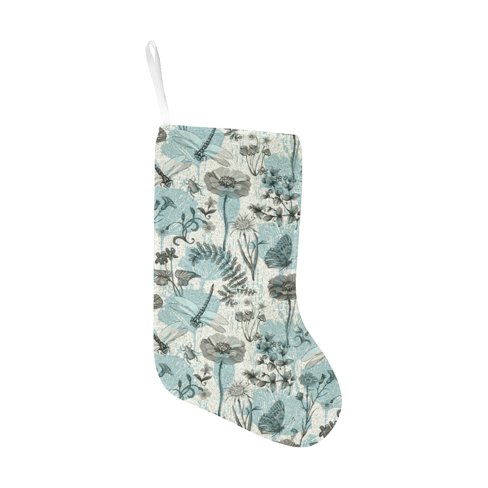 Dragonfly Butterfly Plants insect flower vintage s Christmas Stocking
