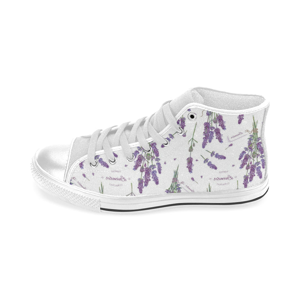 lavender flower design pattern Men's High Top Canvas Shoes White