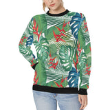 heliconia palm and monstera  leaves pattern Women's Crew Neck Sweatshirt