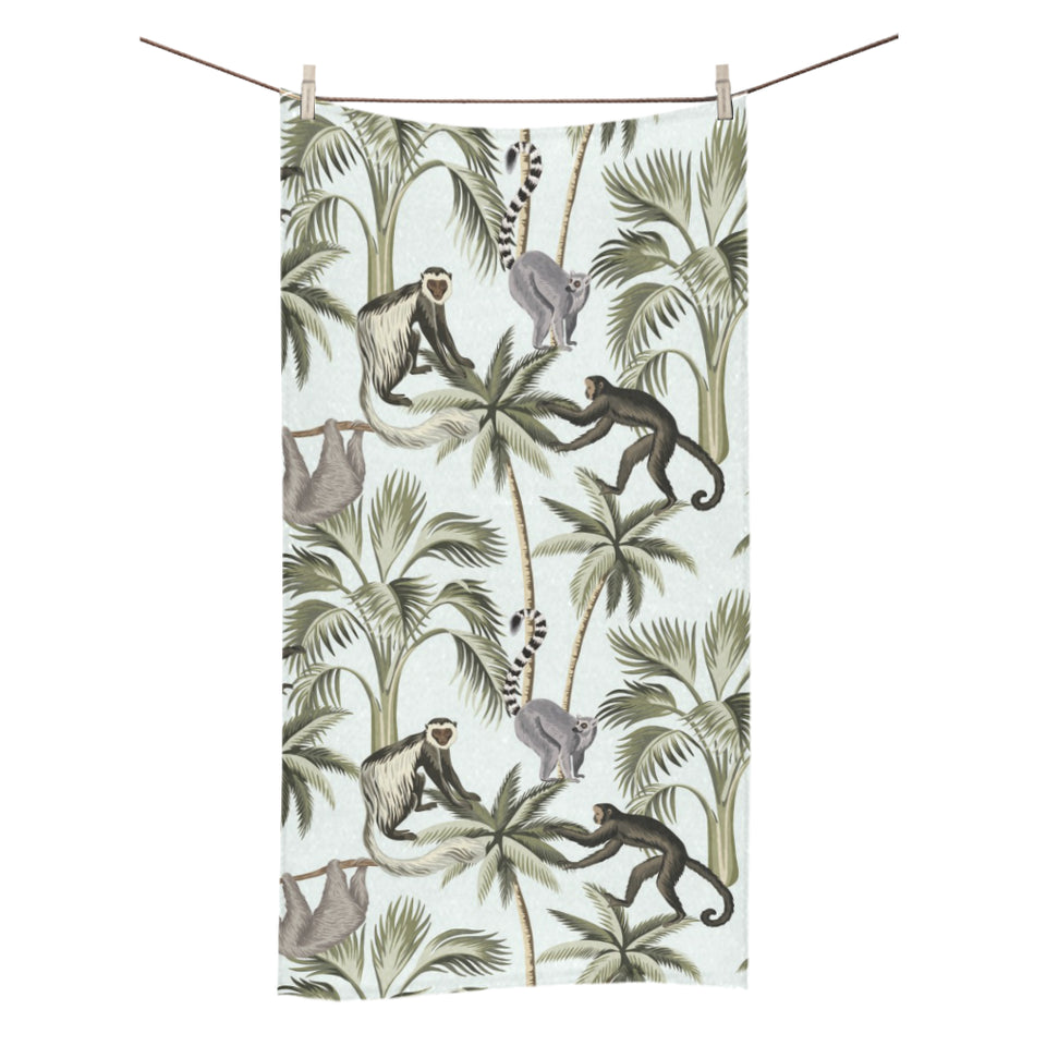 Monkey sloth lemur palm trees pattern Bath Towel