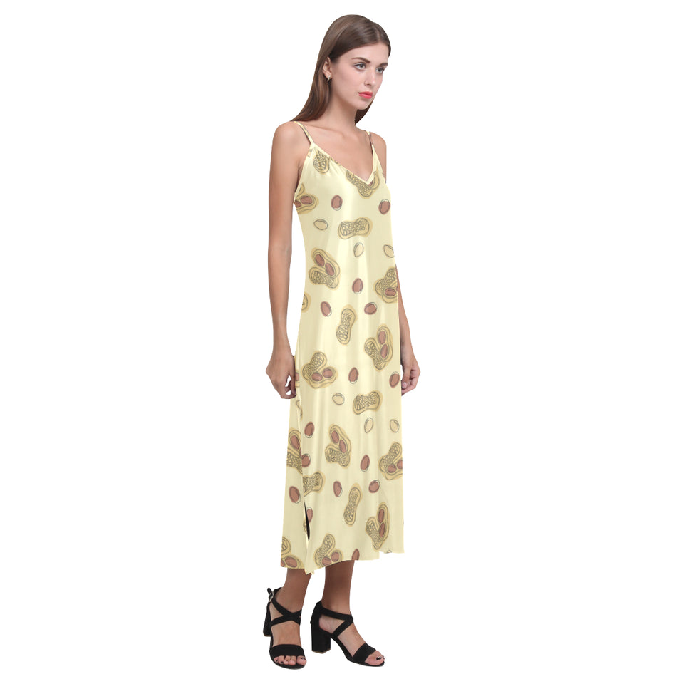peanuts design pattern V-Neck Open Fork Long Dress