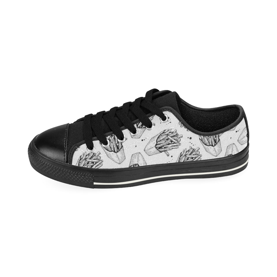 Hand drawn french fries pattern Men's Low Top Canvas Shoes Black