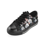 white swan blooming flower pattern Men's Low Top Canvas Shoes Black