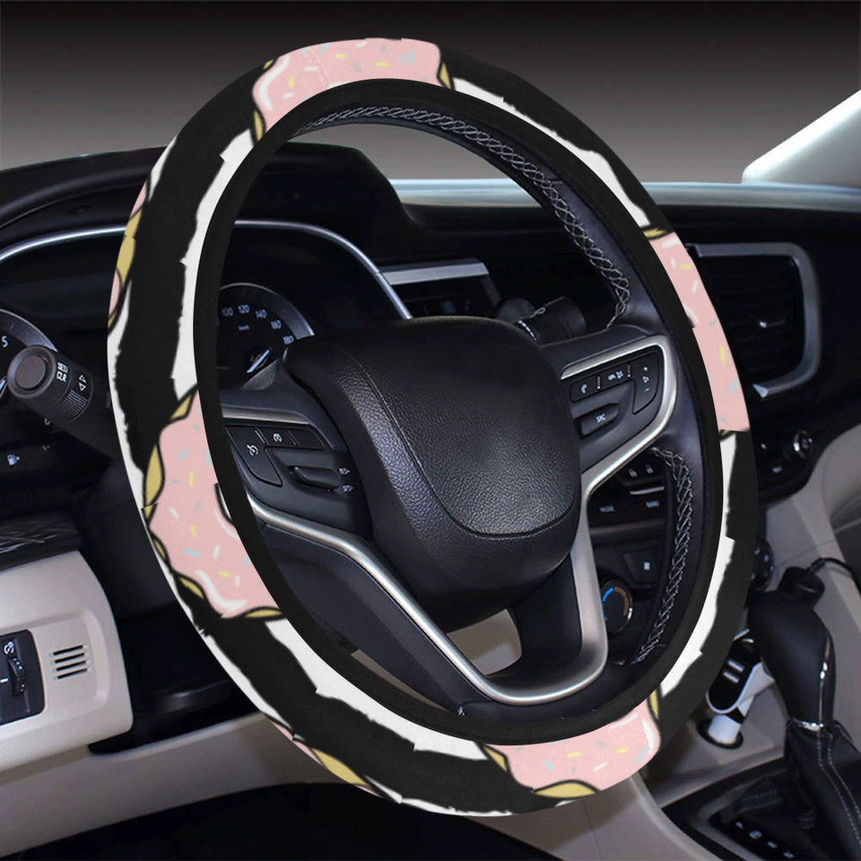 Donuts pink icing striped pattern Car Steering Wheel Cover