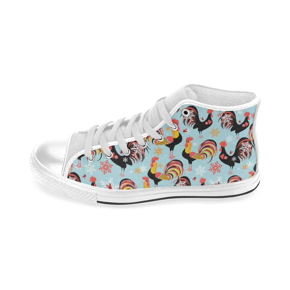 Rooster chicken cock snowfalke Men's High Top Canvas Shoes White