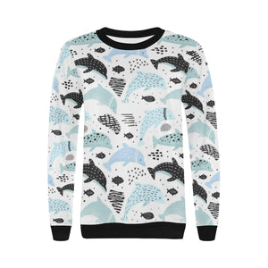 Cute dolphins Childish Style pattern Women's Crew Neck Sweatshirt