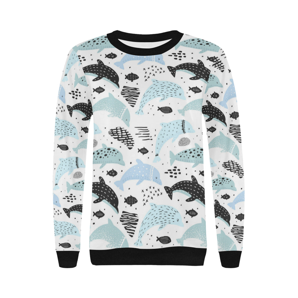 Cute dolphins Childish Style pattern Women's Crew Neck Sweatshirt