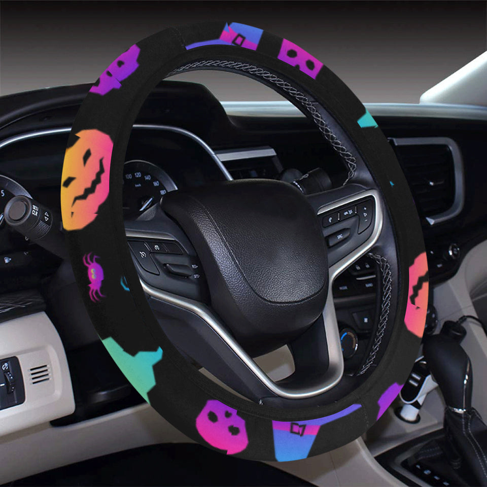 Colorful halloween background Car Steering Wheel Cover