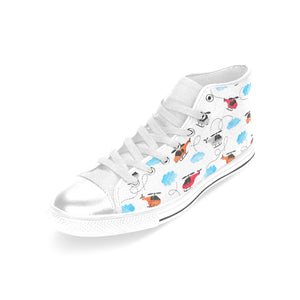 Watercolor helicopter cloud pattern Women's High Top Canvas Shoes White