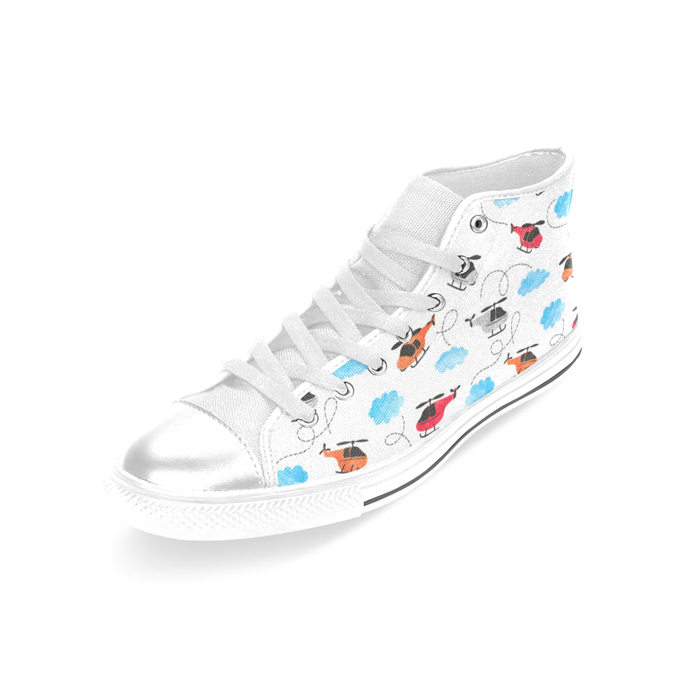 Watercolor helicopter cloud pattern Women's High Top Canvas Shoes White