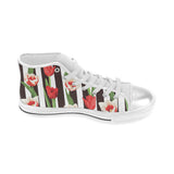 red and white tulips pattern Women's High Top Canvas Shoes White