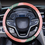 Grapefruit leaves flower pink background Car Steering Wheel Cover