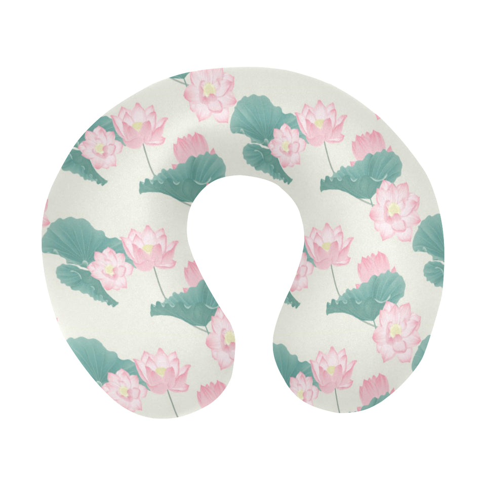 Pink lotus waterlily leaves pattern U-Shaped Travel Neck Pillow