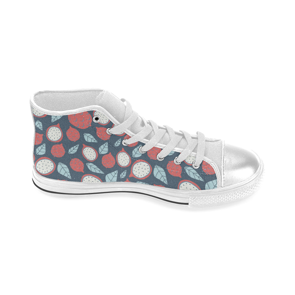 dragon fruits dark blue background Women's High Top Canvas Shoes White