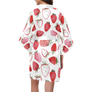 watercolor hand drawn beautiful strawberry pattern Women's Short Kimono Robe