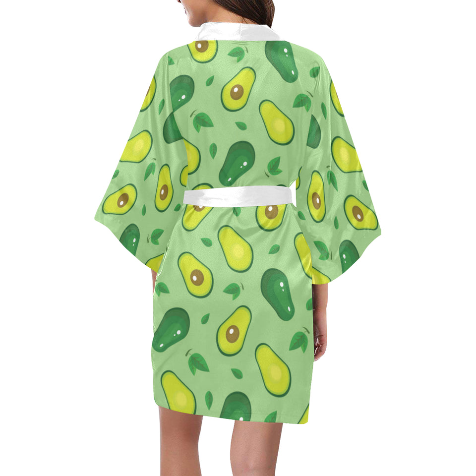 Avocado pattern green background Women's Short Kimono Robe