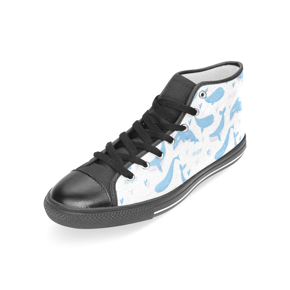 Blue whale pattern Women's High Top Canvas Canvas Shoes Black