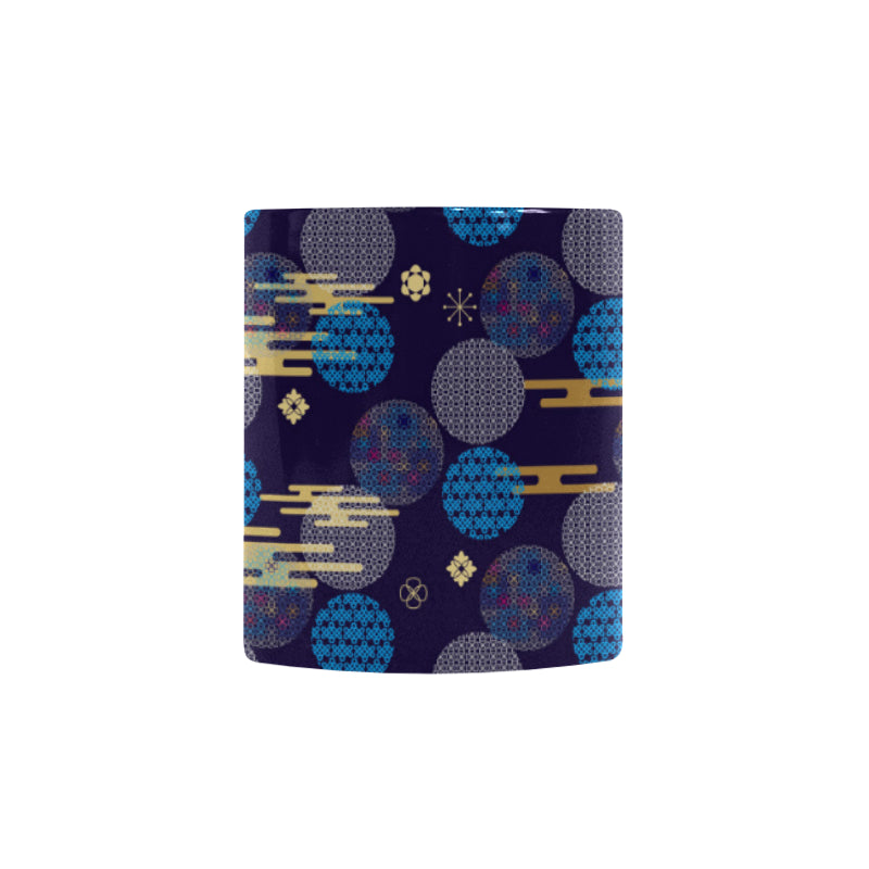 Blue japanese pattern cloud wave flower Morphing Mug Heat Changing Mug