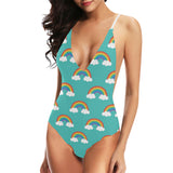 Rainbow pattern green background Women's One-Piece Swimsuit