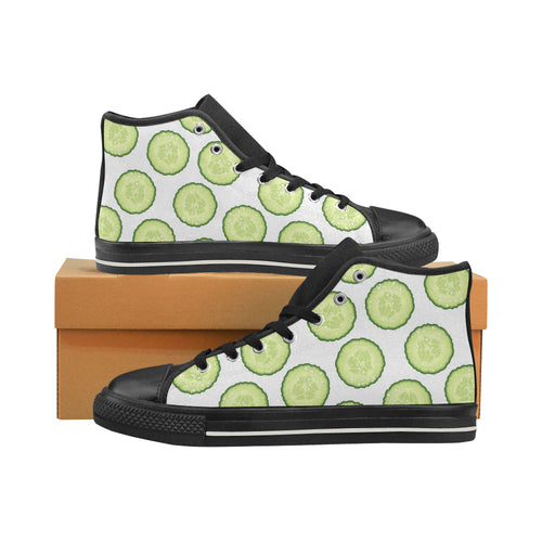 Cucumber slices pattern Women's High Top Canvas Shoes Black