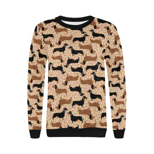 Dachshund floral background Women's Crew Neck Sweatshirt