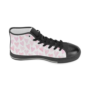Watercolor pink heart pattern Women's High Top Canvas Shoes Black