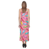 Colorful wrapped candy pattern V-Neck Open Fork Long Dress