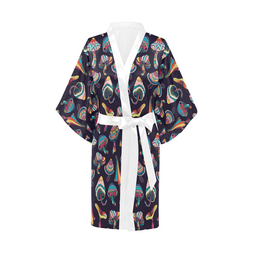 Colorful mushroom pattern Women's Short Kimono Robe