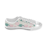 Pink lotus waterlily leaves pattern Men's Low Top Canvas Shoes White