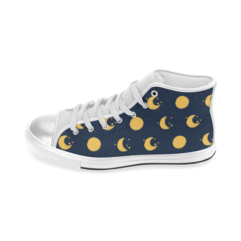 Moon star pattern Women's High Top Canvas Shoes White