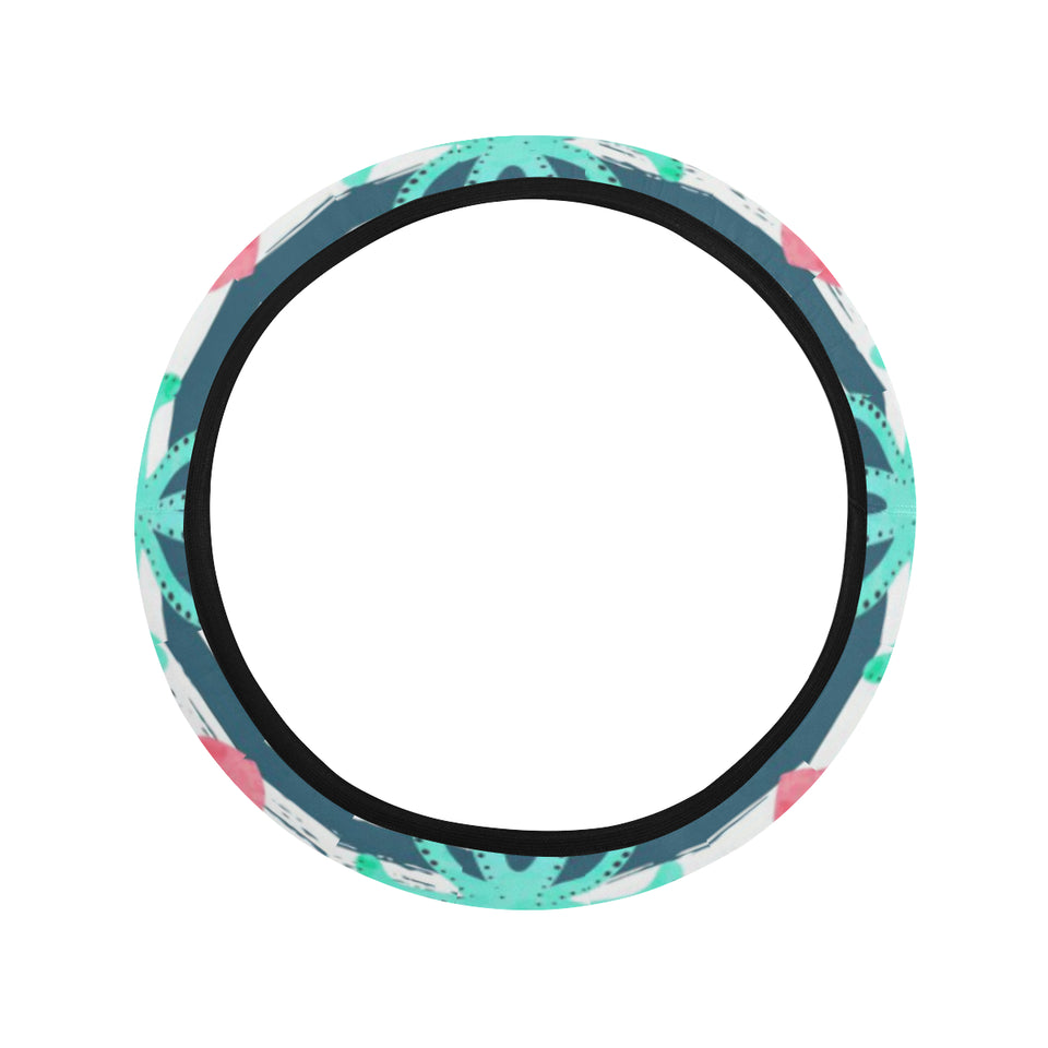 Cute octopuses heart striped background Car Steering Wheel Cover