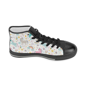 Colorful unicorn pattern Women's High Top Canvas Shoes Black