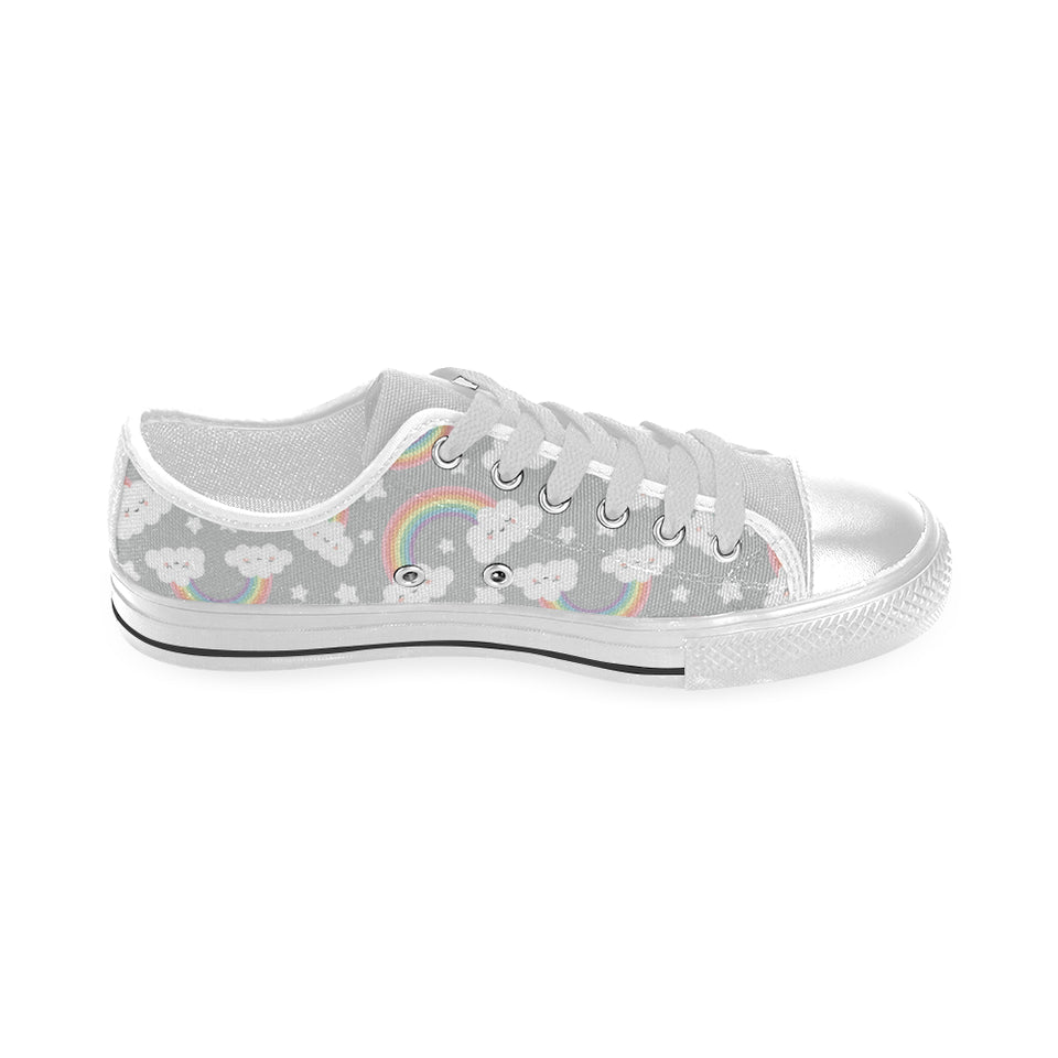Cute rainbow clound star pattern Men's Low Top Shoes White