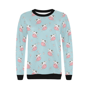 Cute cow flower pattern Women's Crew Neck Sweatshirt