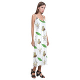 Color hand drawn cacao pattern V-Neck Open Fork Long Dress