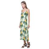 Beautiful parrot palm leaves pattern V-Neck Open Fork Long Dress