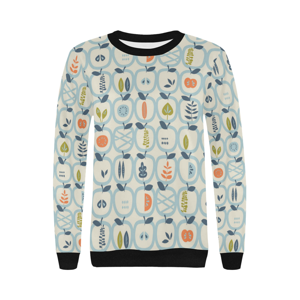 apples leaves pattern Women's Crew Neck Sweatshirt