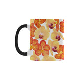 Orange yellow orchid flower pattern background Morphing Mug Heat Changing Mug