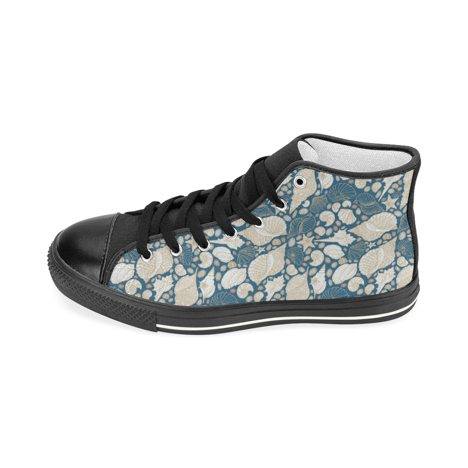 Sea turtle Polynesian Tribal design pattern Women's High Top Canvas Shoes Black