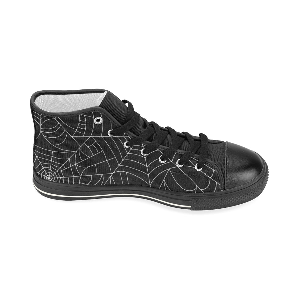 Spider web pattern Black background white cobweb Women's High Top Canvas Shoes Black
