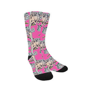 Chameleon lizard pattern pink background Crew Socks