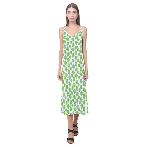 Hop pattern background V-Neck Open Fork Long Dress